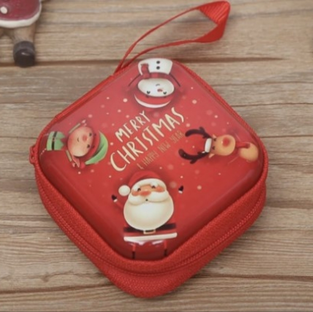 New Christmas Decorated Tin Coin Purse, Santa, Snowman, elf, deer, Holiday T1MIS